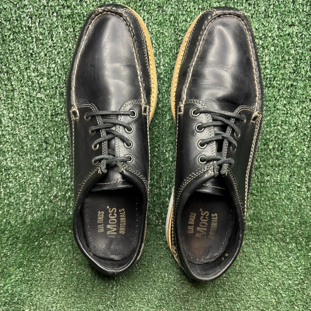 GH Bass Mocs Originals Clayton Lace Up Leather Boat Shoes Black Mens Size 13 D